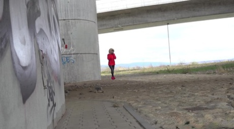 Solo girl Billie takes a badly needed piss underneath an overpass