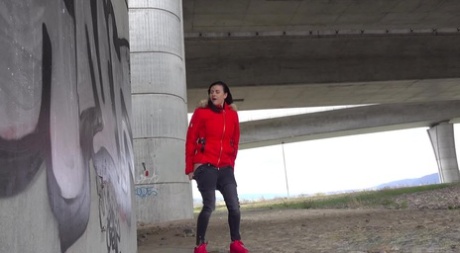 Solo girl Billie takes a badly needed piss underneath an overpass