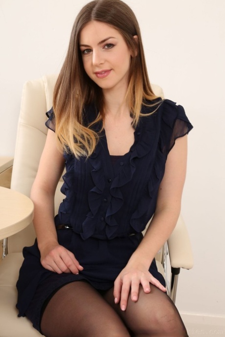 Hot Stella Cox strips & shows natural tits in sexy lingerie at her workplace