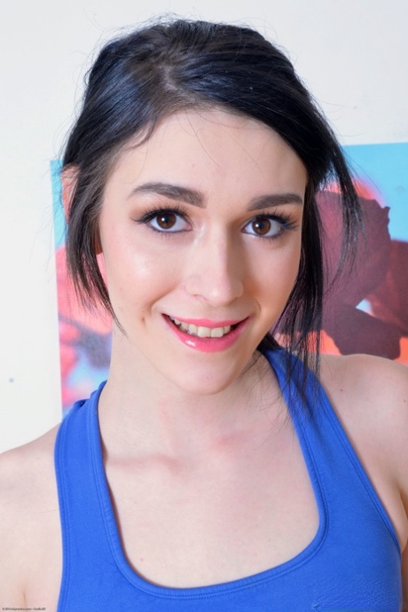 Skinny teen Ivy Aura undresses and displays her pink holes up close