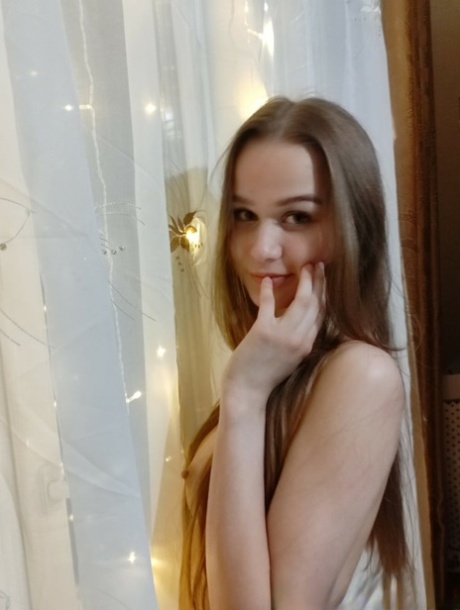Brunette amateur girlfriend poses naked and rubs her juicy vagina