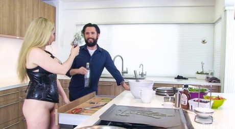 MILF with big tits Aiden Star fucks her hubby while making pancakes