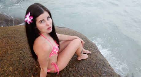 European girlfriend Cassie poses in a sweet bikini before tasting a dick