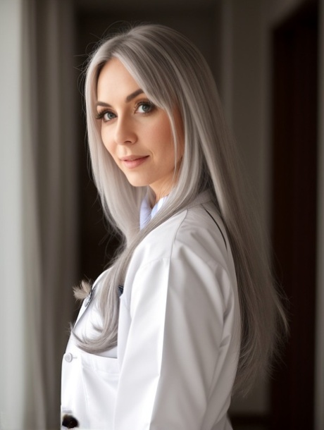 AI generated doctor Elisa Diclins strips her uniform and shows her big boobs